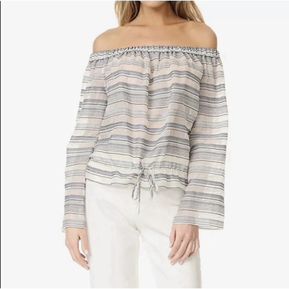 Theory Odettah Vall Striped Off-the-Shoulder Silk Cotton Boho Top.Sz S